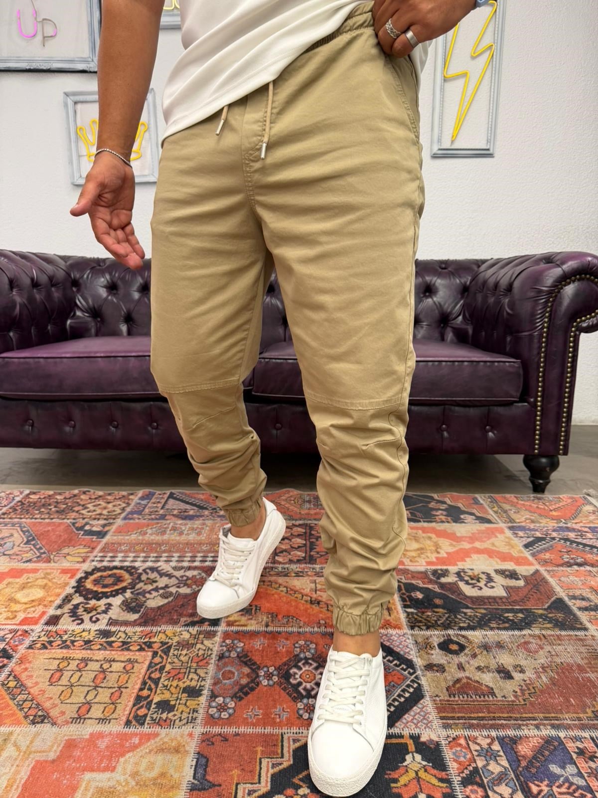 Gabardin Paça Lastikli Jogger Camel
