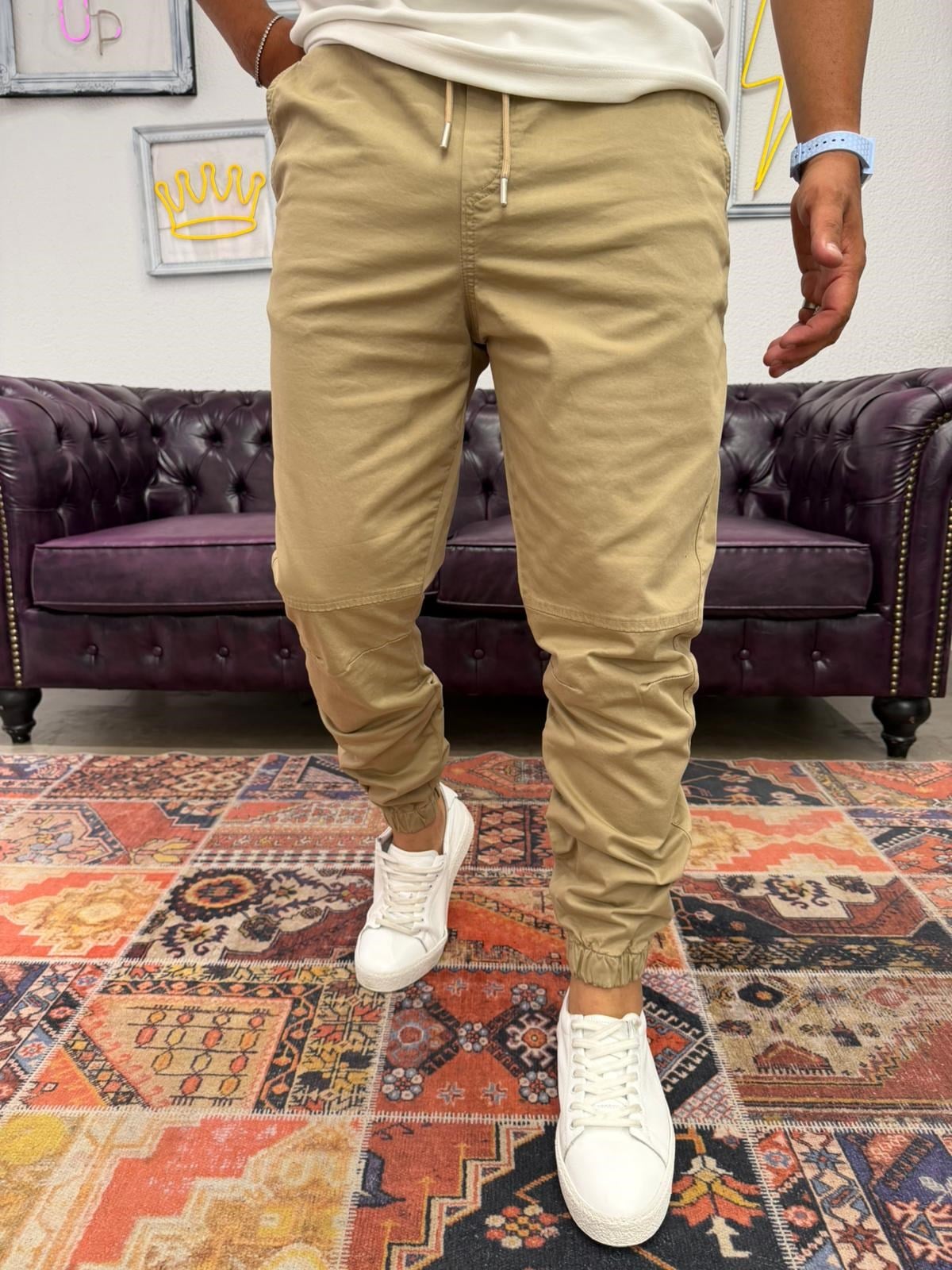Gabardin Paça Lastikli Jogger Camel