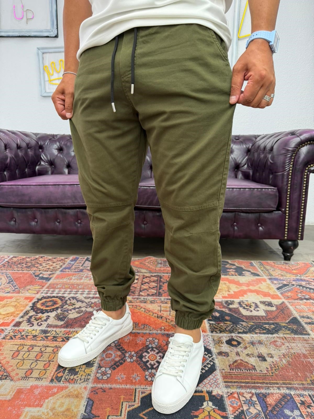 Gabardin Paça Lastikli Jogger Haki