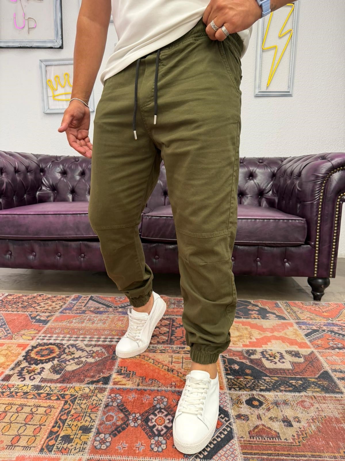 Gabardin Paça Lastikli Jogger Haki