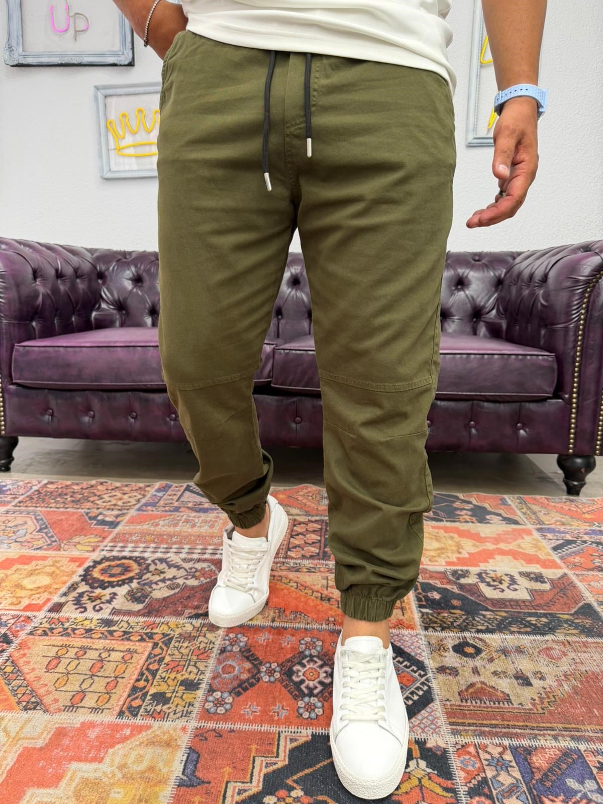 Gabardin Paça Lastikli Jogger Haki
