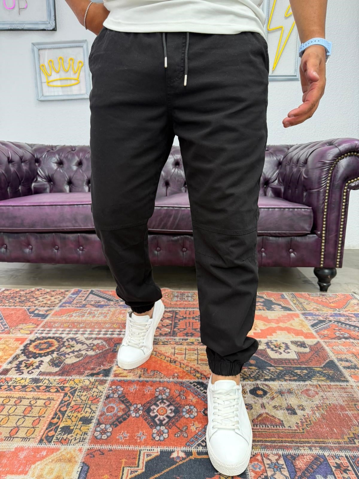 Gabardin Paça Lastikli Jogger Siyah