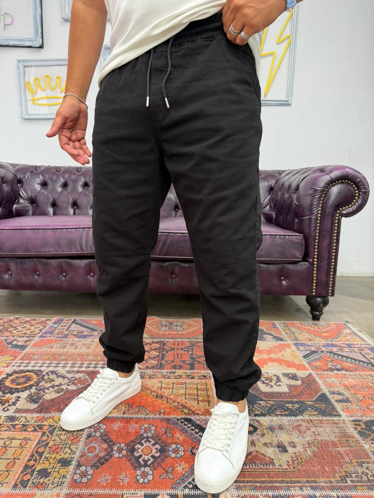 Gabardin Paça Lastikli Jogger Siyah
