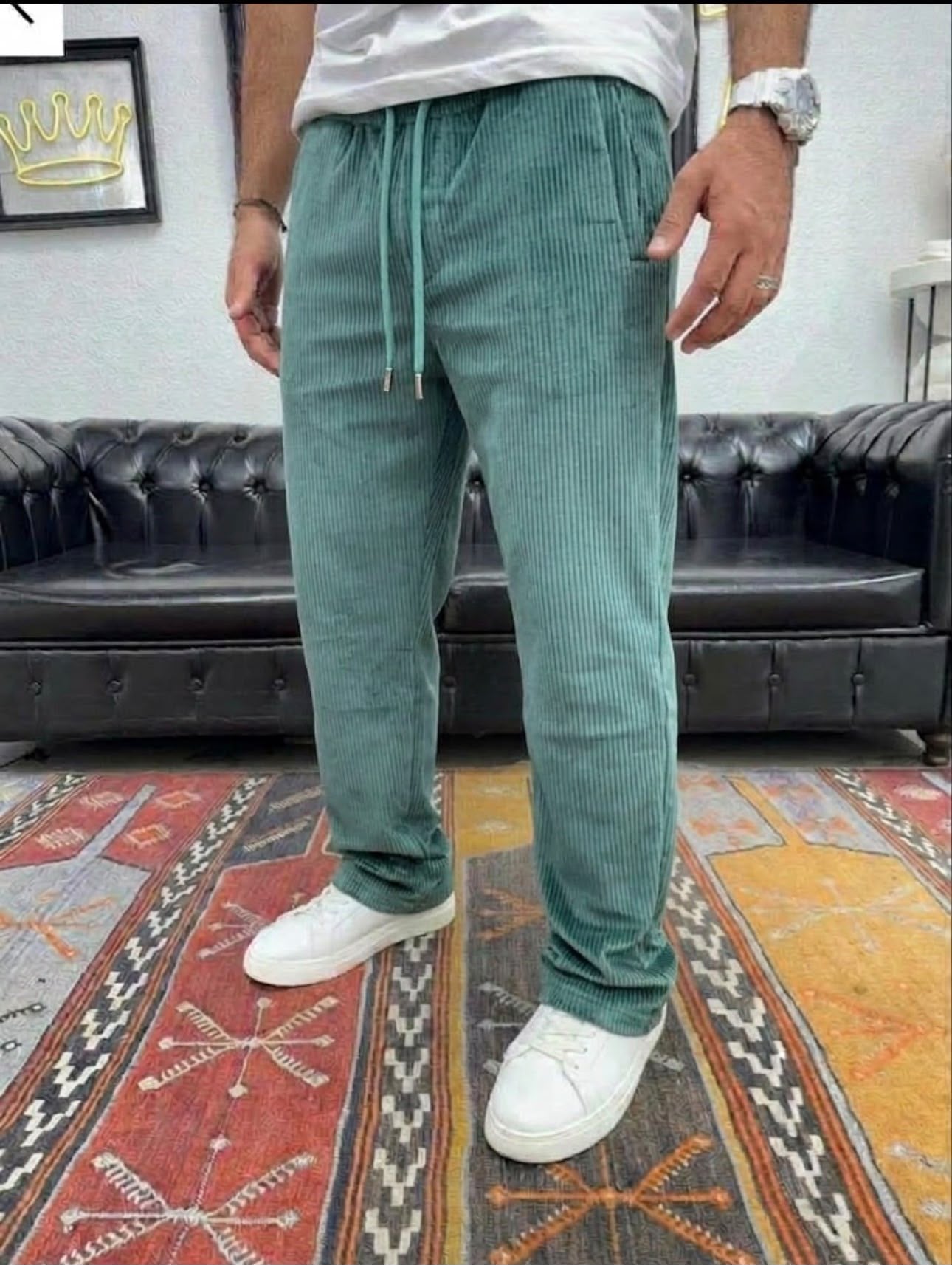Kadife Bel Lastikli Pantolon Yeşil