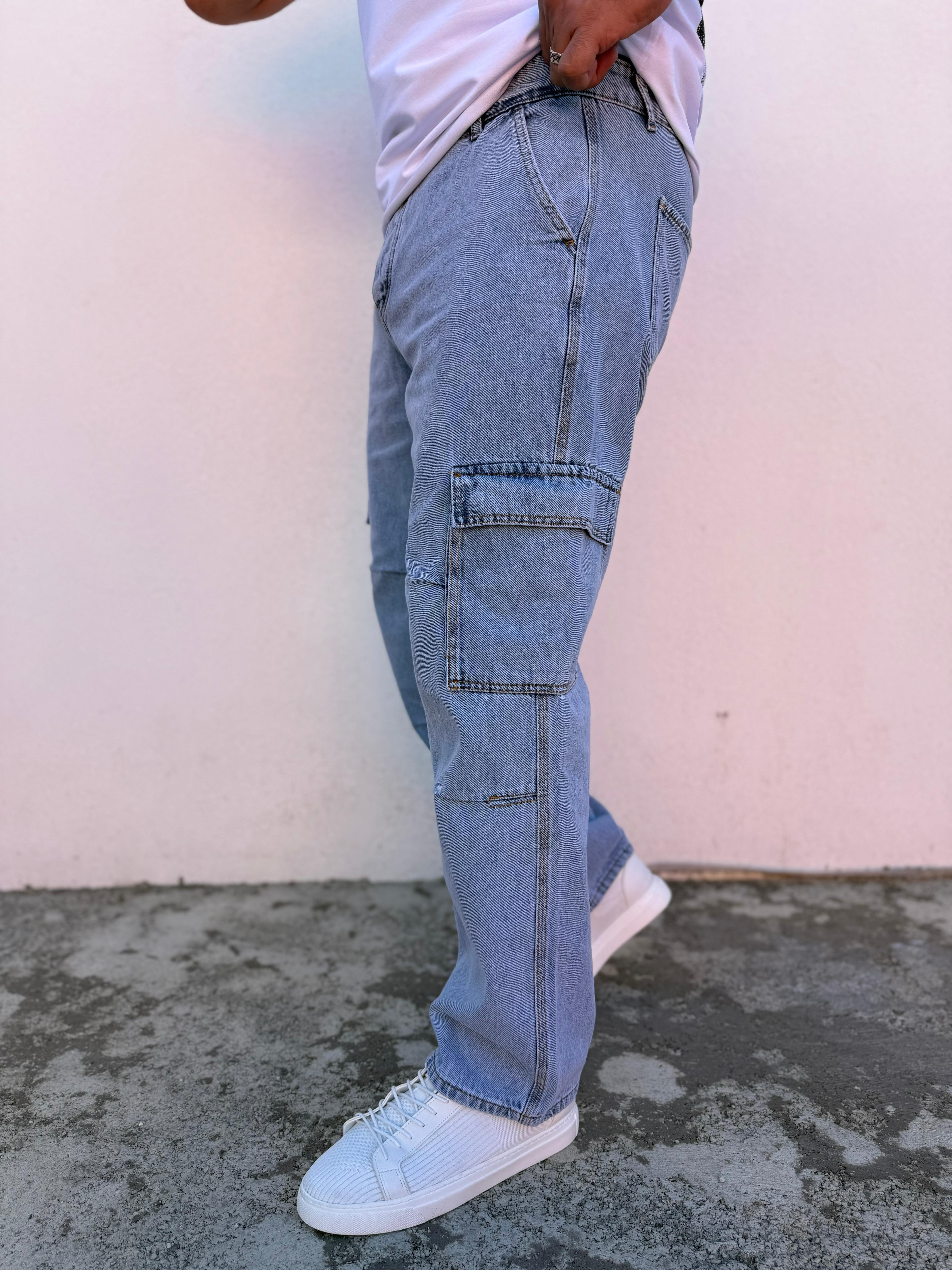 Kargo Cep Baggy Pantolon Buz Mavi