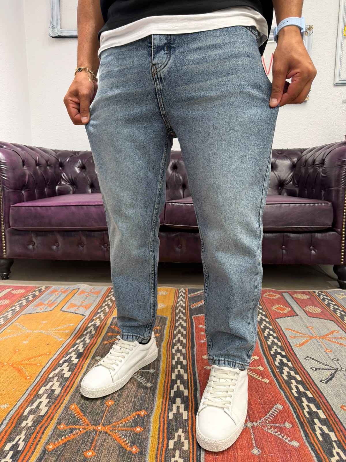 Likralı Boyfriend Kot Pantolon Lacivert
