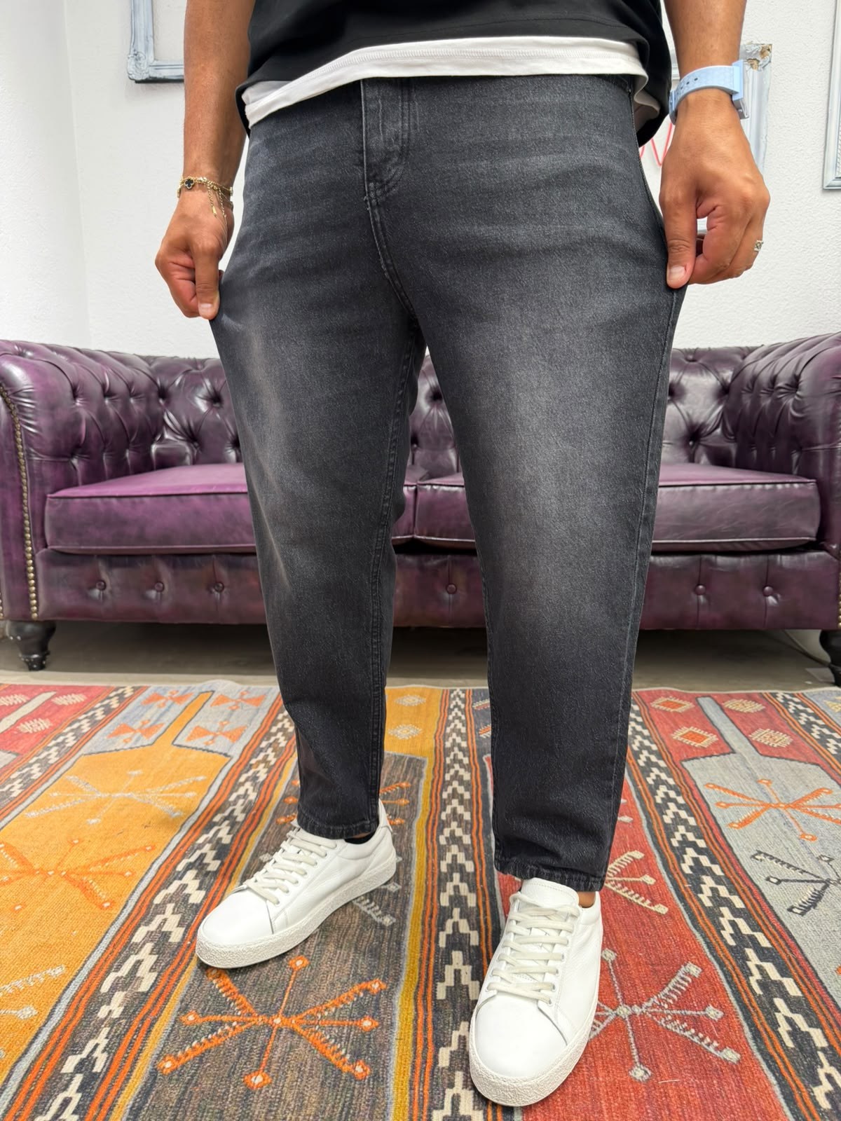 Likralı Boyfriend Kot Pantolon Siyah