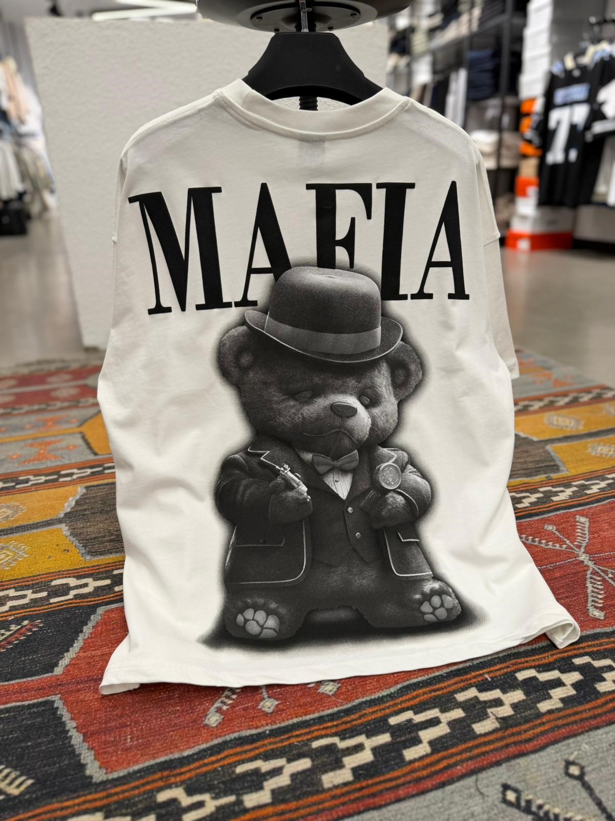 Mafia Baskılı Oversize Tişört Beyaz