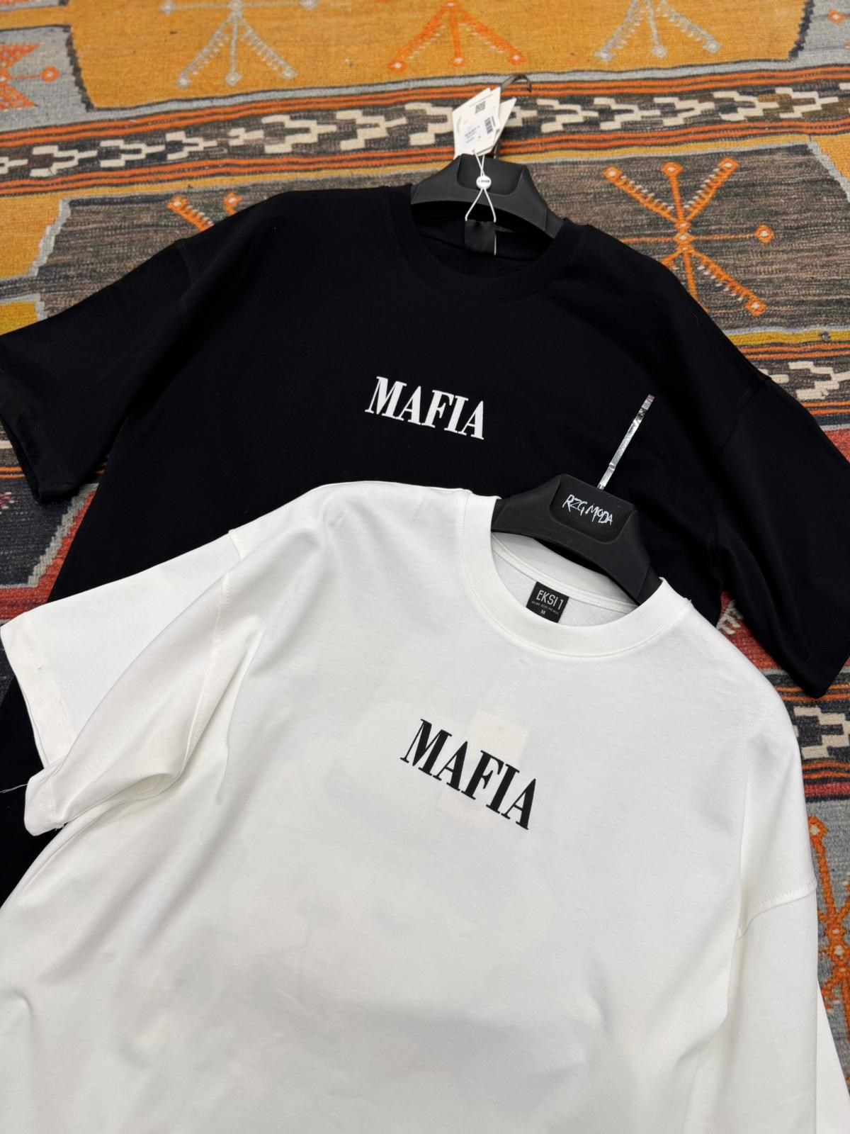 Mafia Baskılı Oversize Tişört Beyaz