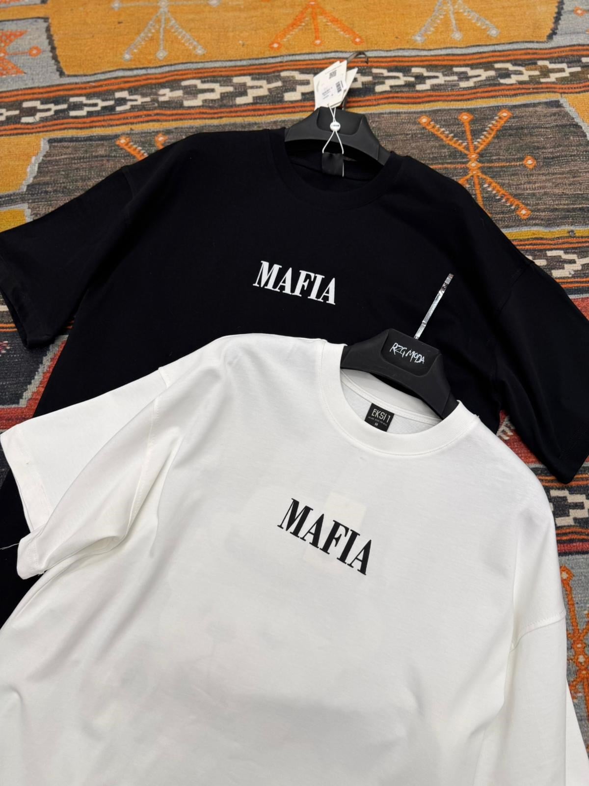 Mafia Baskılı Oversize Tişört Siyah
