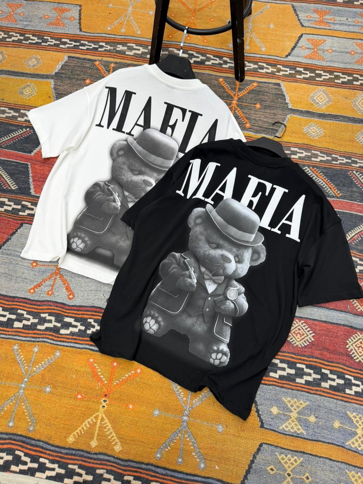 Mafia Baskılı Oversize Tişört Siyah