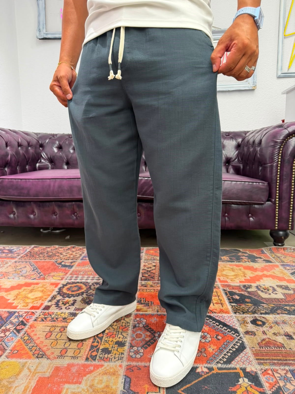 Müslin Kumaş Baggy Pantolon Antrasit