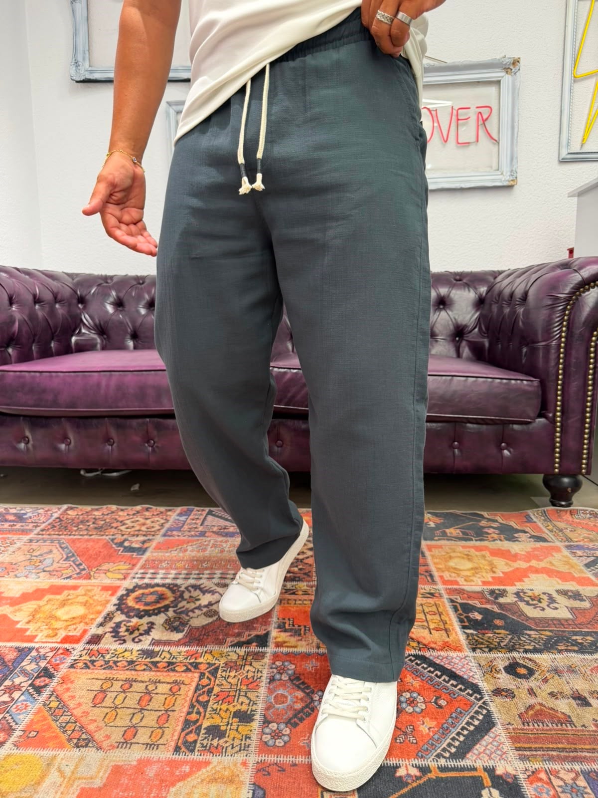 Müslin Kumaş Baggy Pantolon Antrasit