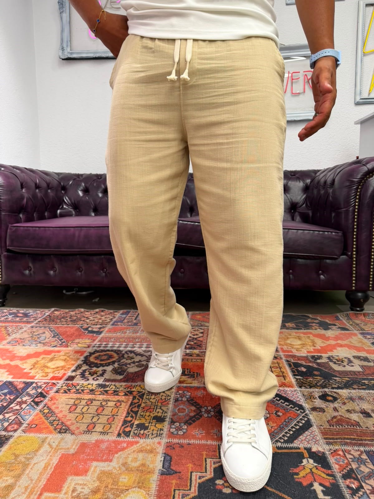 Müslin Kumaş Baggy Pantolon Bej