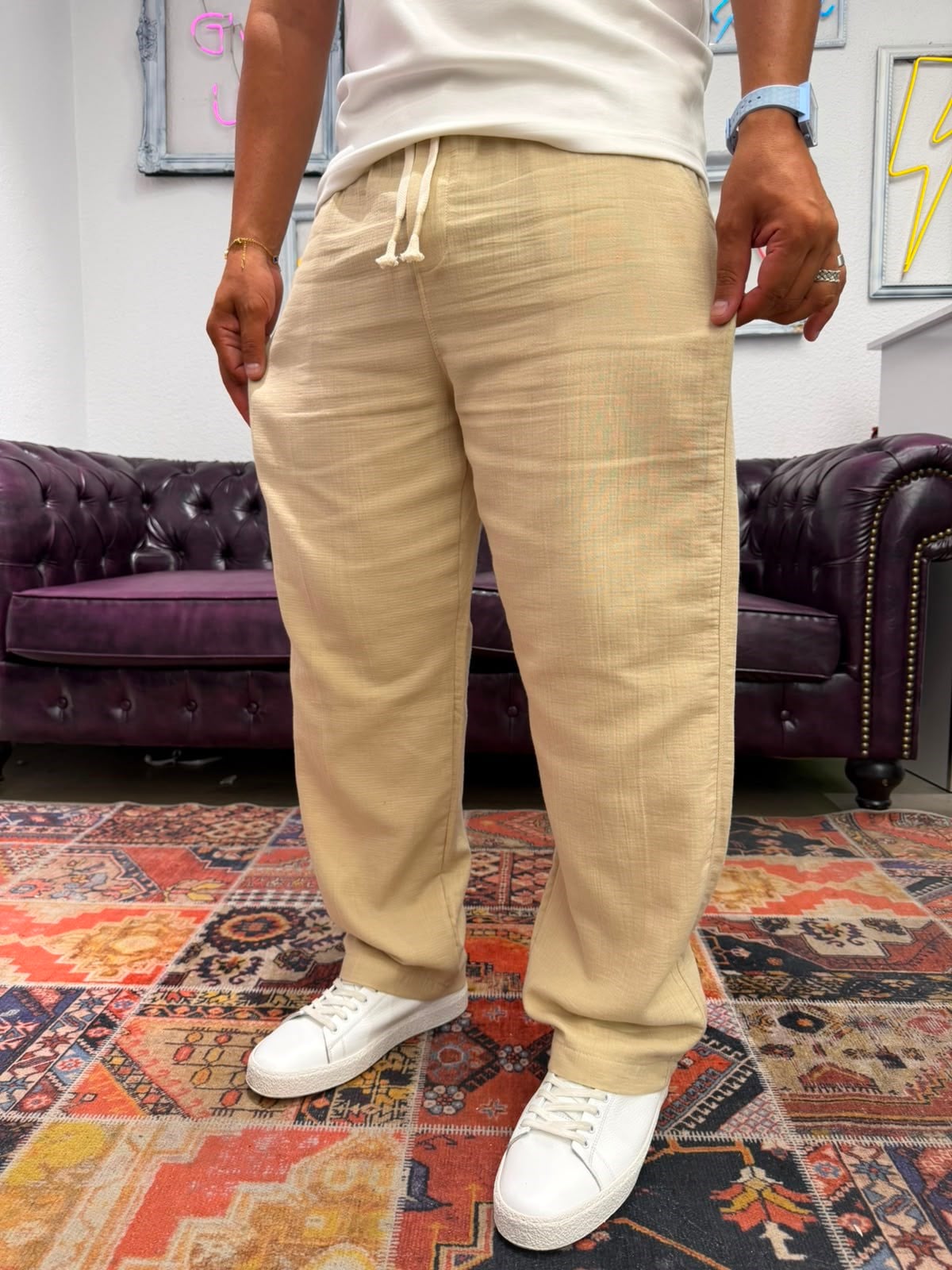 Müslin Kumaş Baggy Pantolon Bej