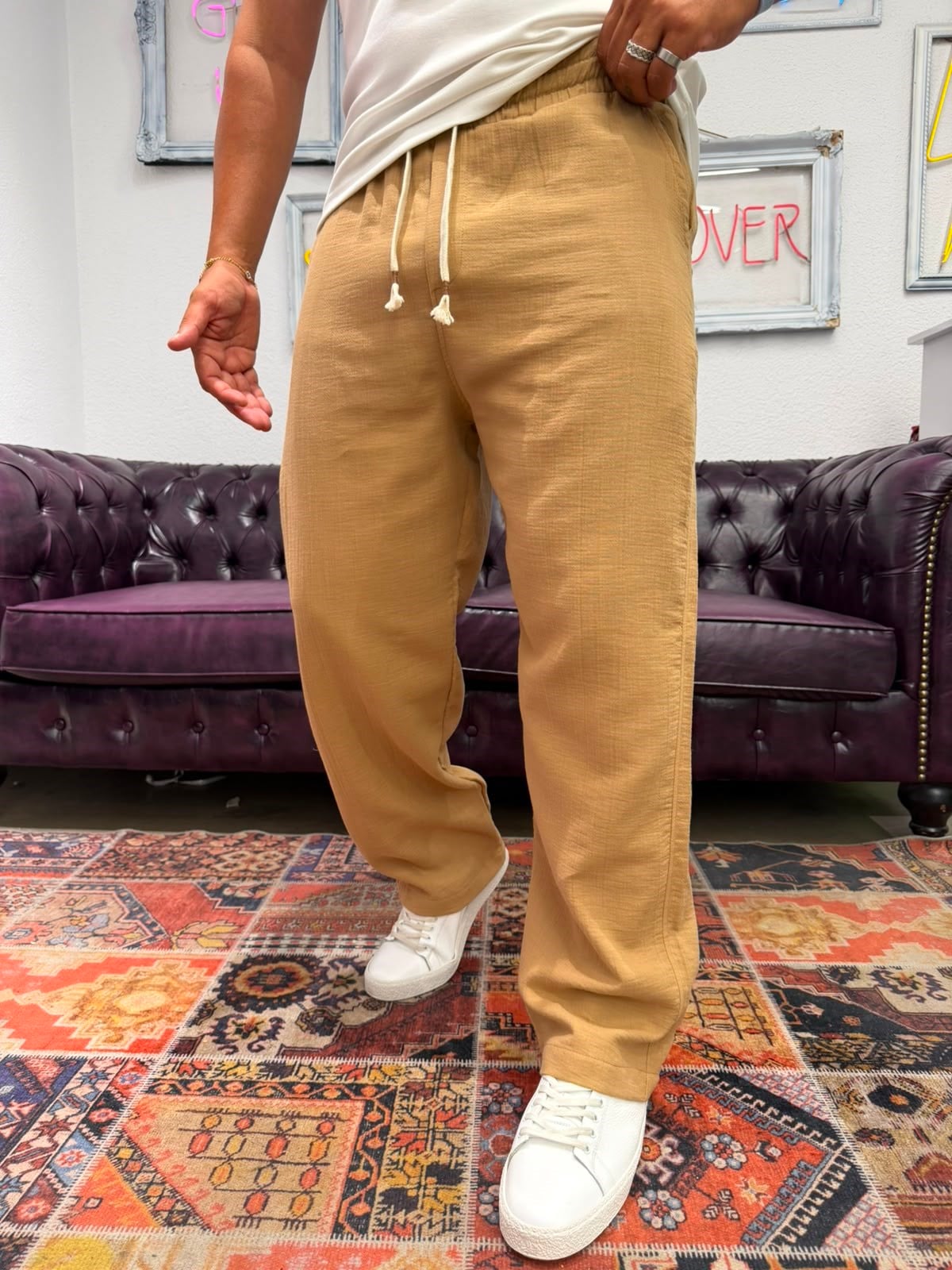 Müslin Kumaş Baggy Pantolon Camel
