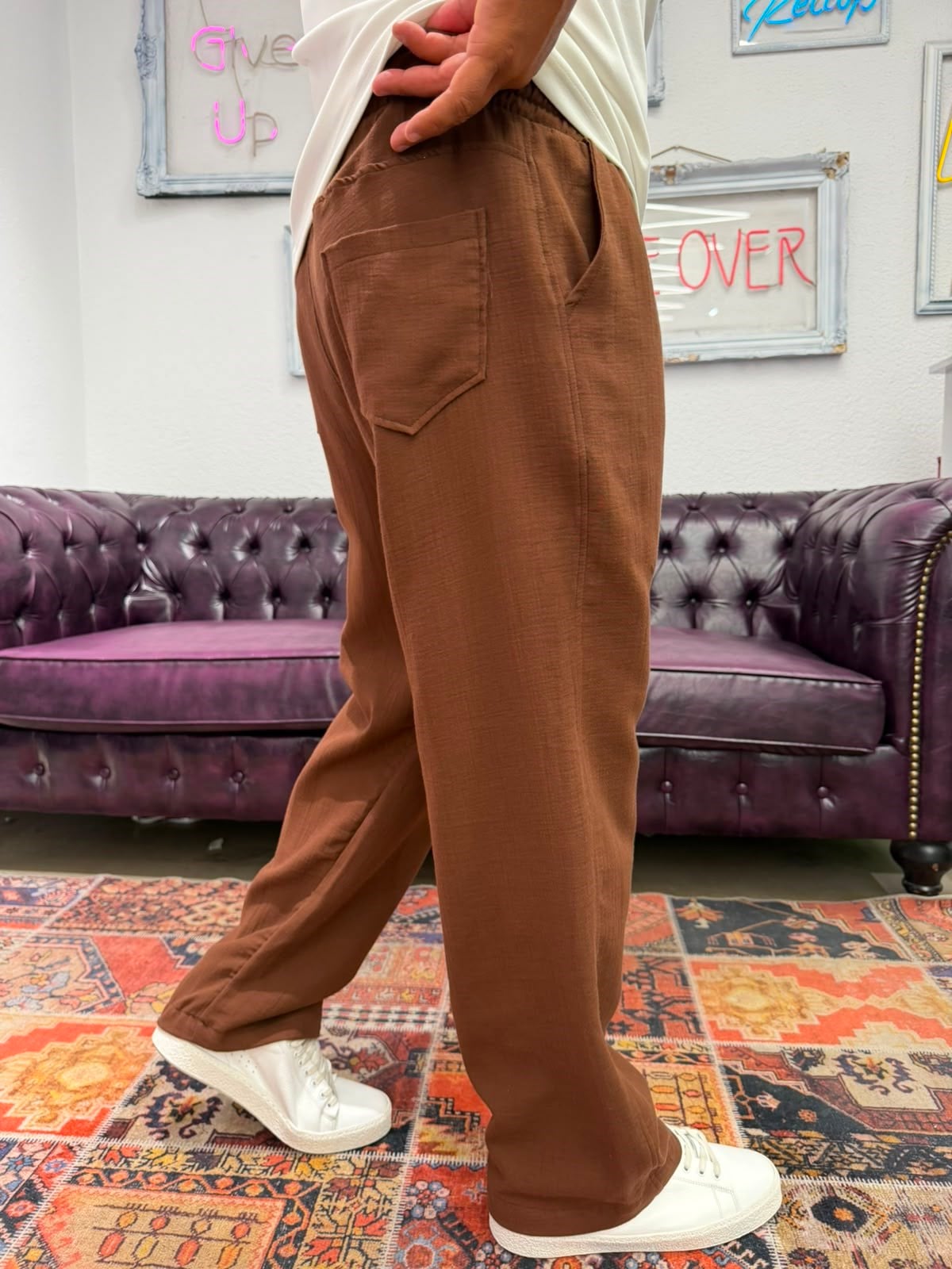Müslin Kumaş Baggy Pantolon Kahverengi