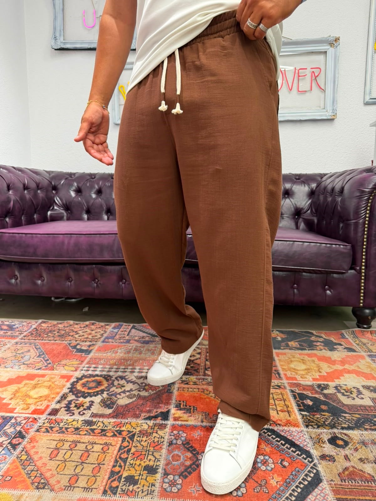 Müslin Kumaş Baggy Pantolon Kahverengi