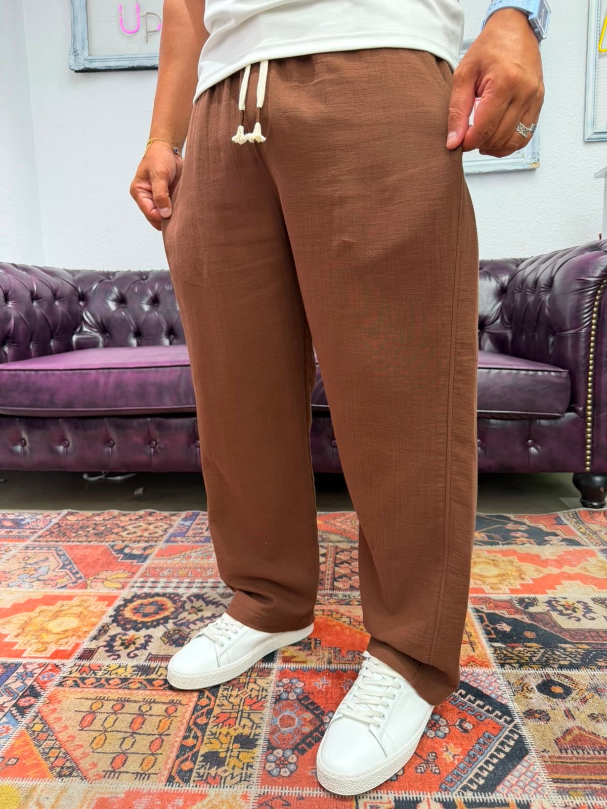 Müslin Kumaş Baggy Pantolon Kahverengi