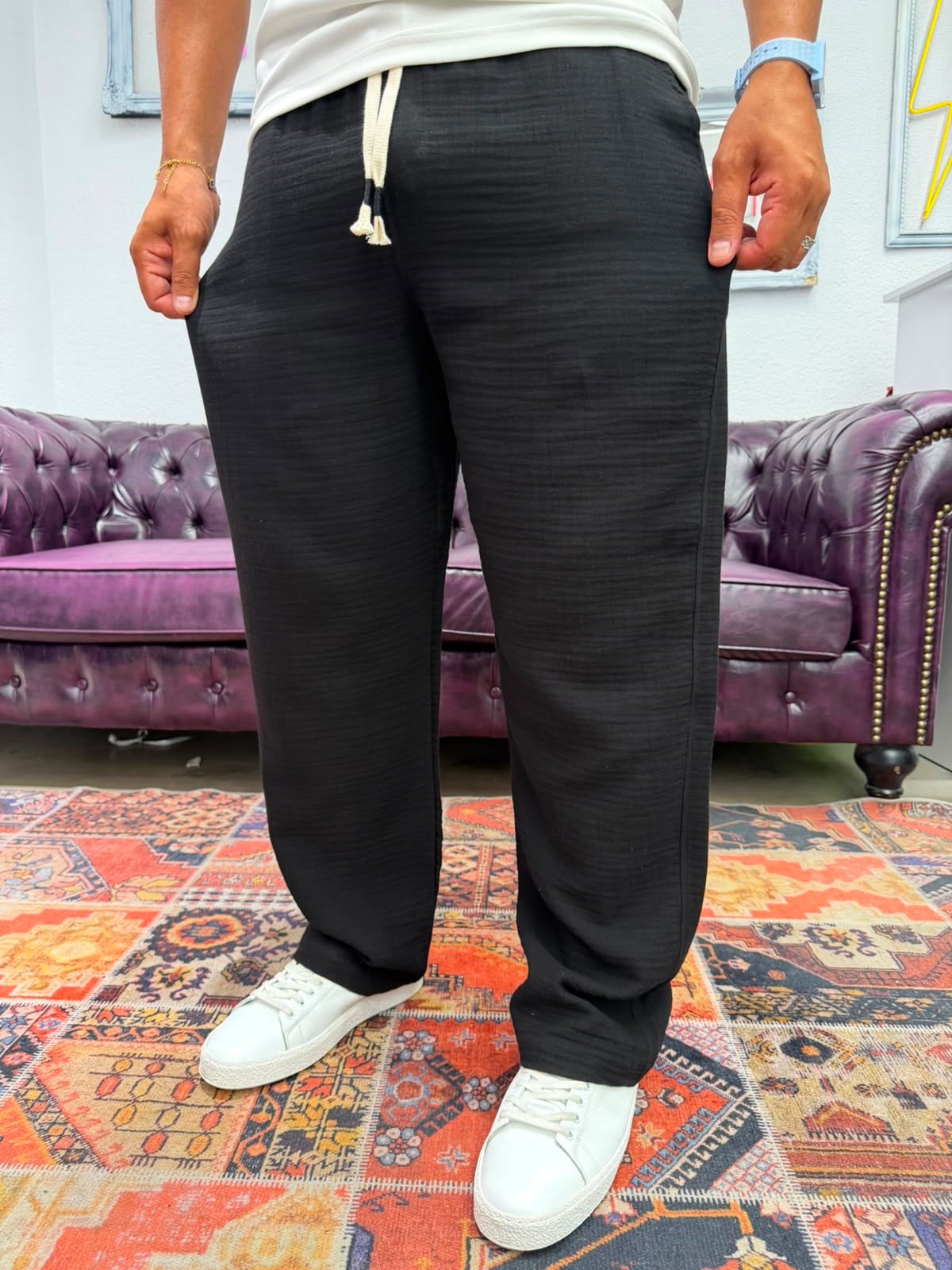 Müslin Kumaş Baggy Pantolon Siyah