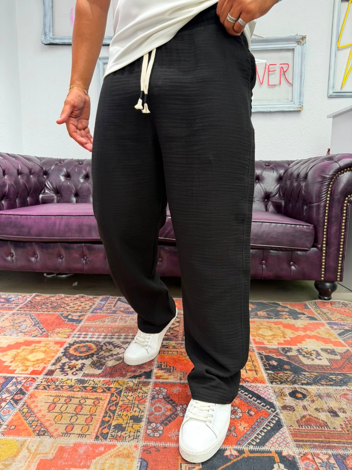 Müslin Kumaş Baggy Pantolon Siyah