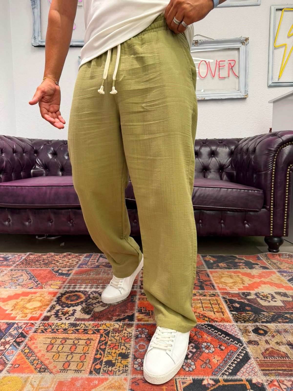Müslin Kumaş Baggy Pantolon Yeşil