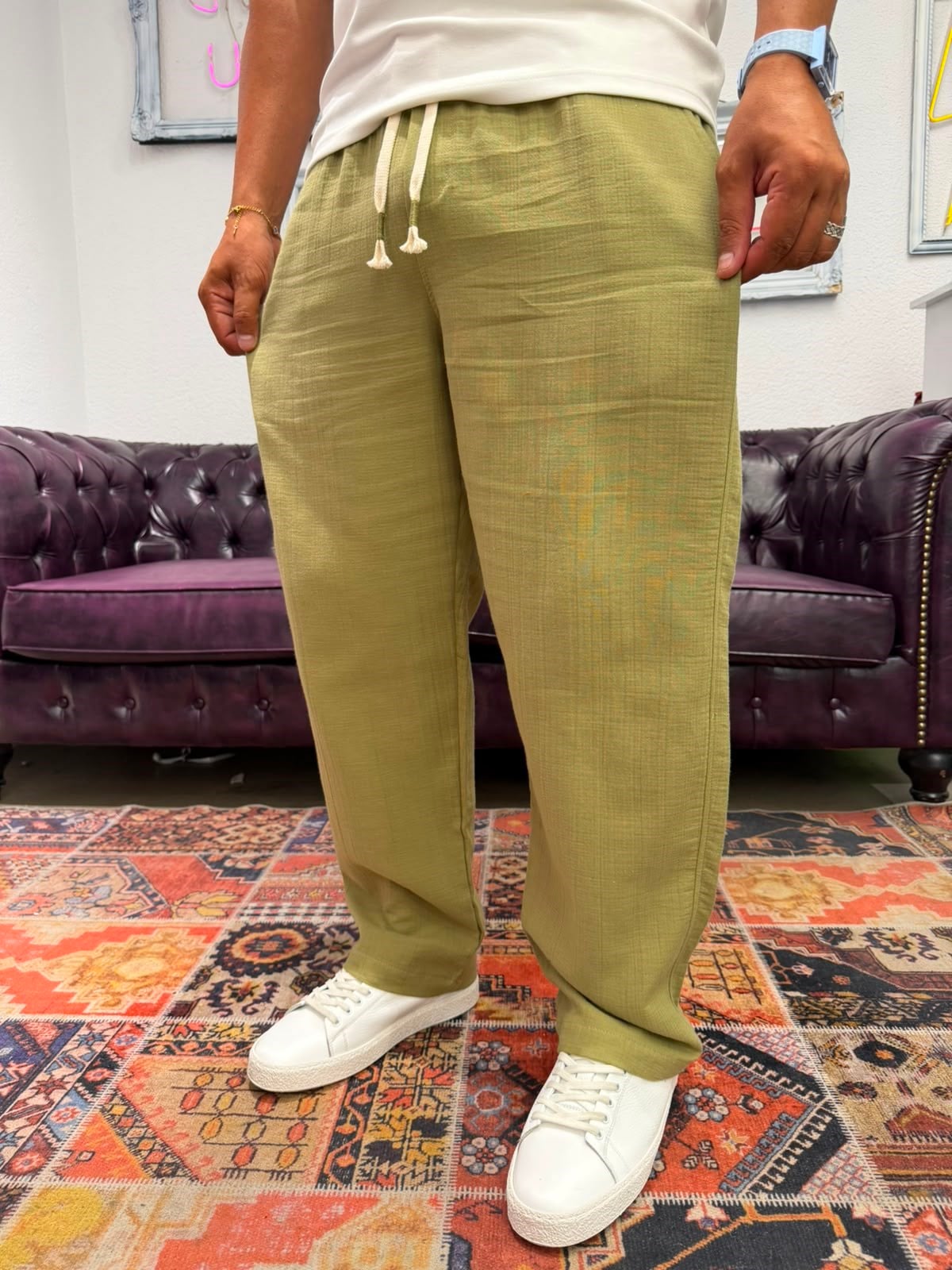 Müslin Kumaş Baggy Pantolon Yeşil