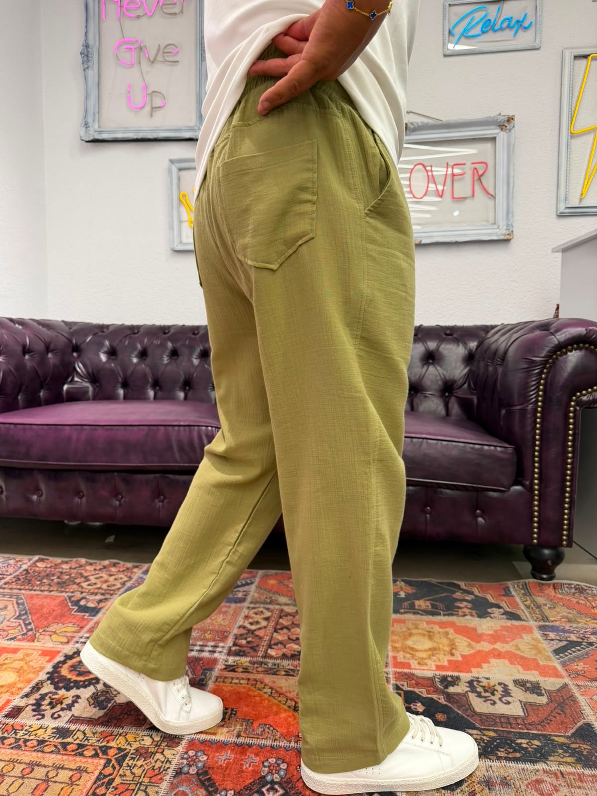 Müslin Kumaş Baggy Pantolon Yeşil