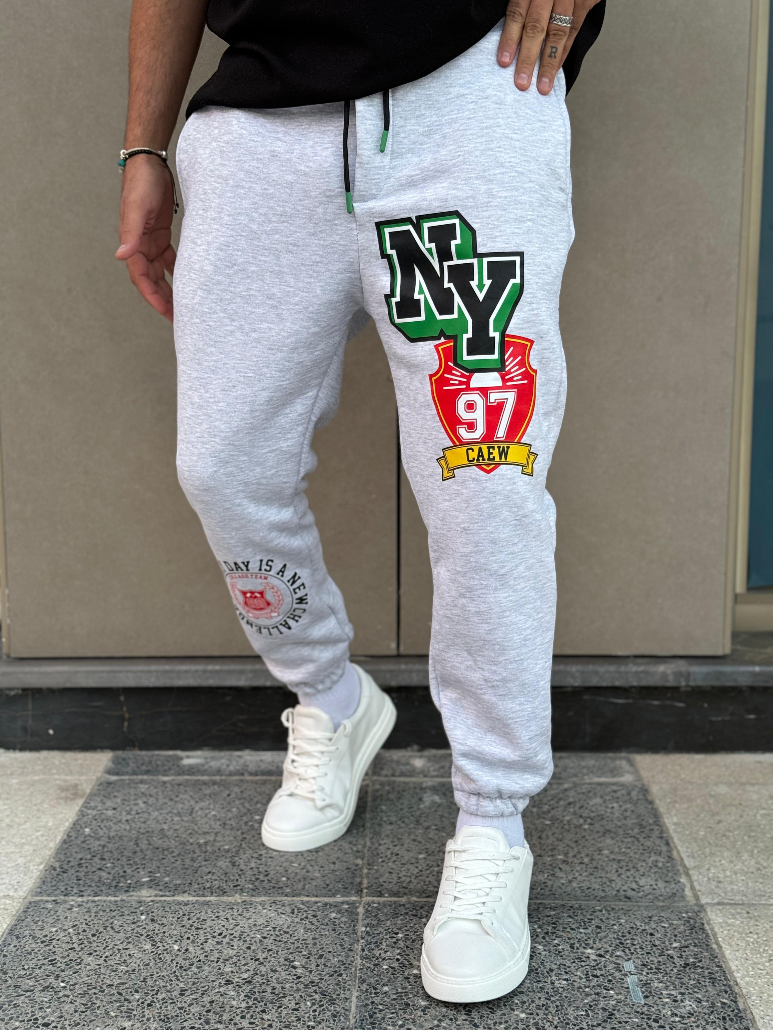Ny Paça Lastikli Normal Kalıp Baskılı Eşofman Altı Gri