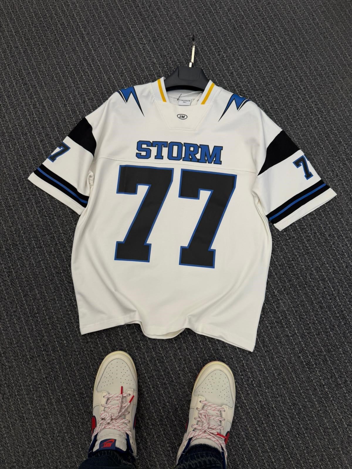 Oversize 77 Baskı Detaylı Tişört Beyaz