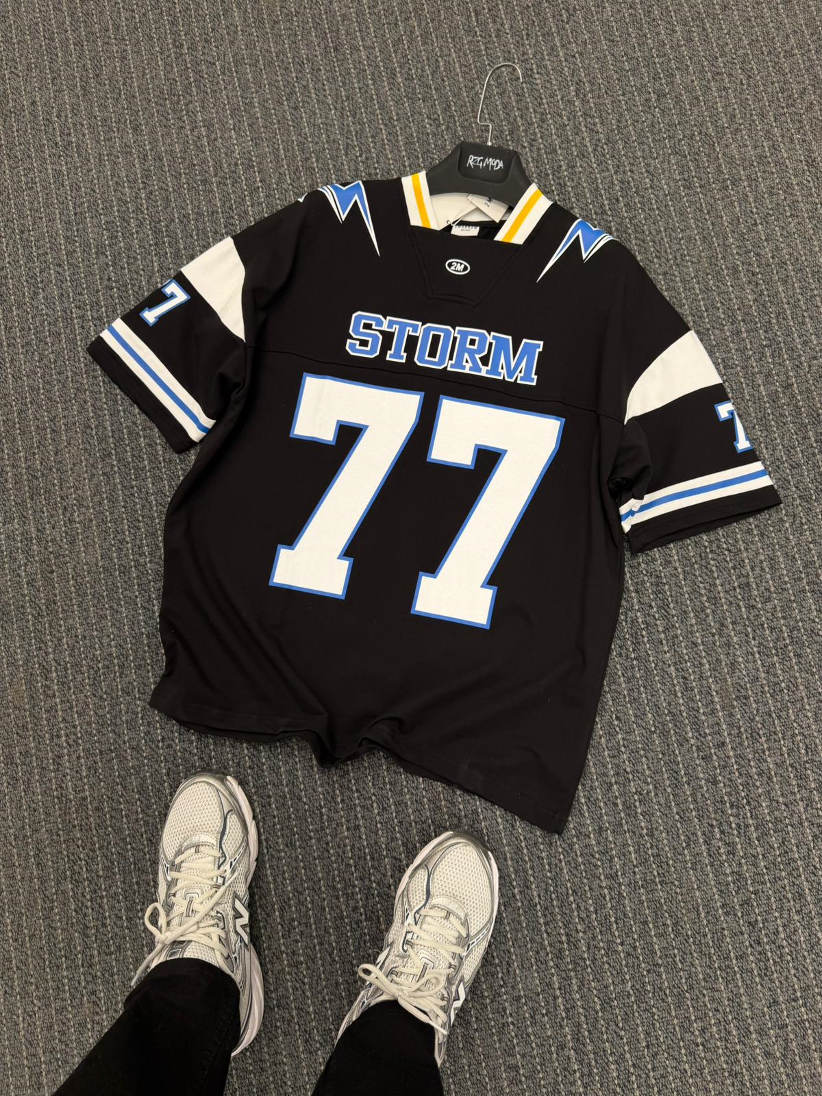 Oversize 77 Baskı Detaylı Tişört Siyah