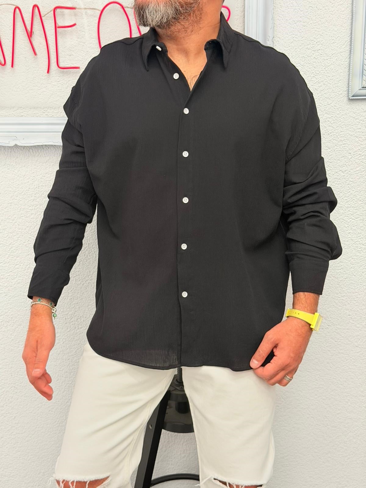 Oversize Krınkıl Gömlek Siyah