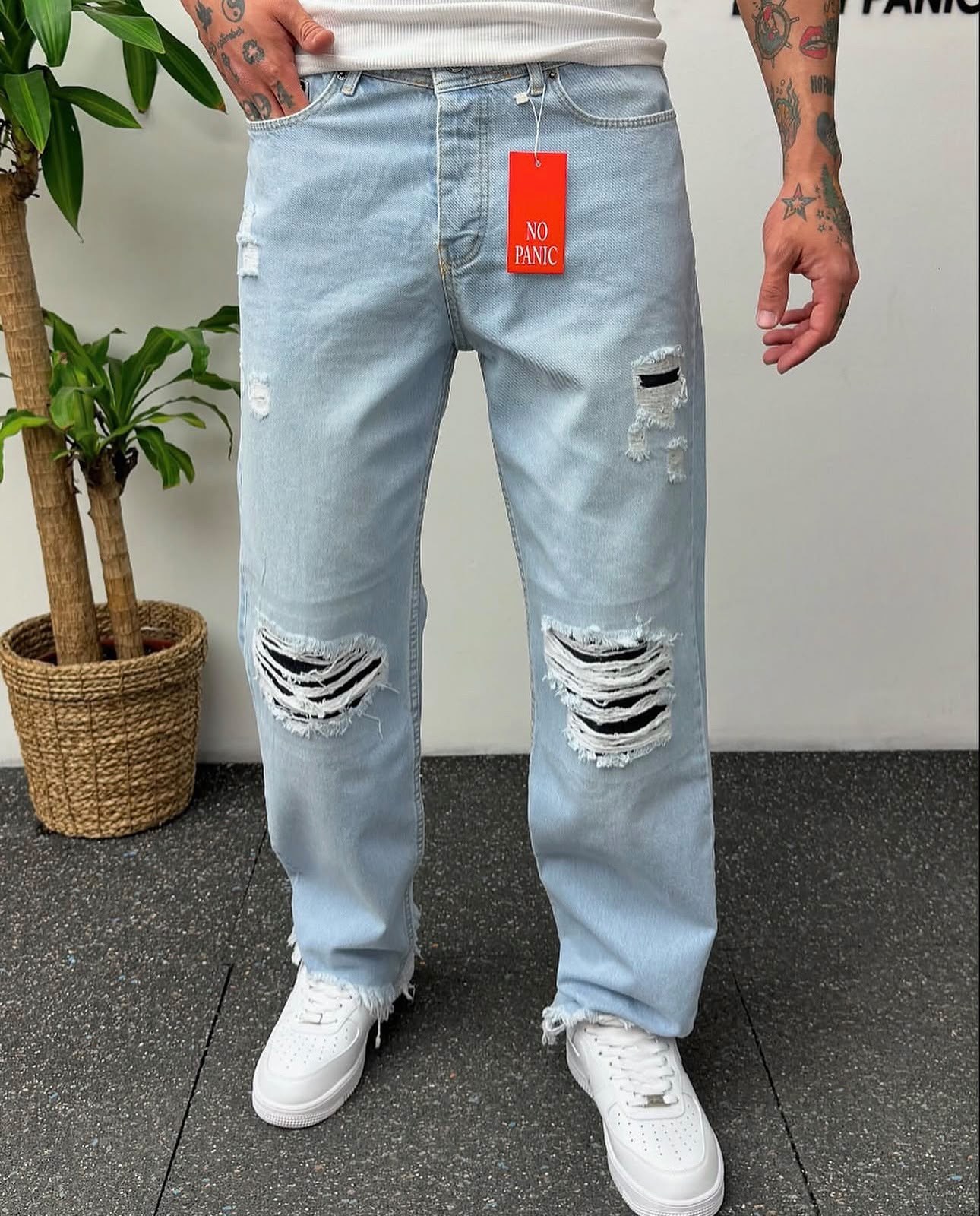 Paça Detay Baggy Yırtık Kot Açık Mavi