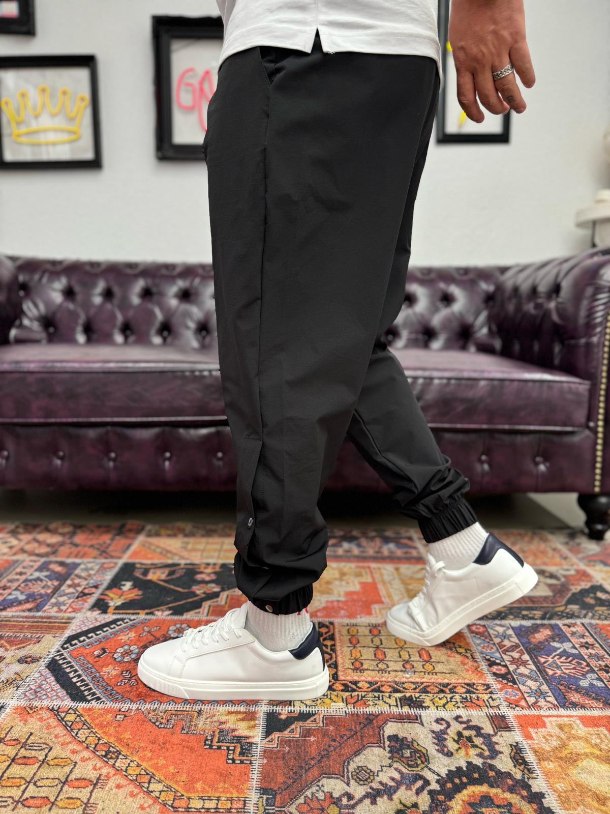 Paça Lastik Likralı Paraşüt Siyah Jogger  Pantolon