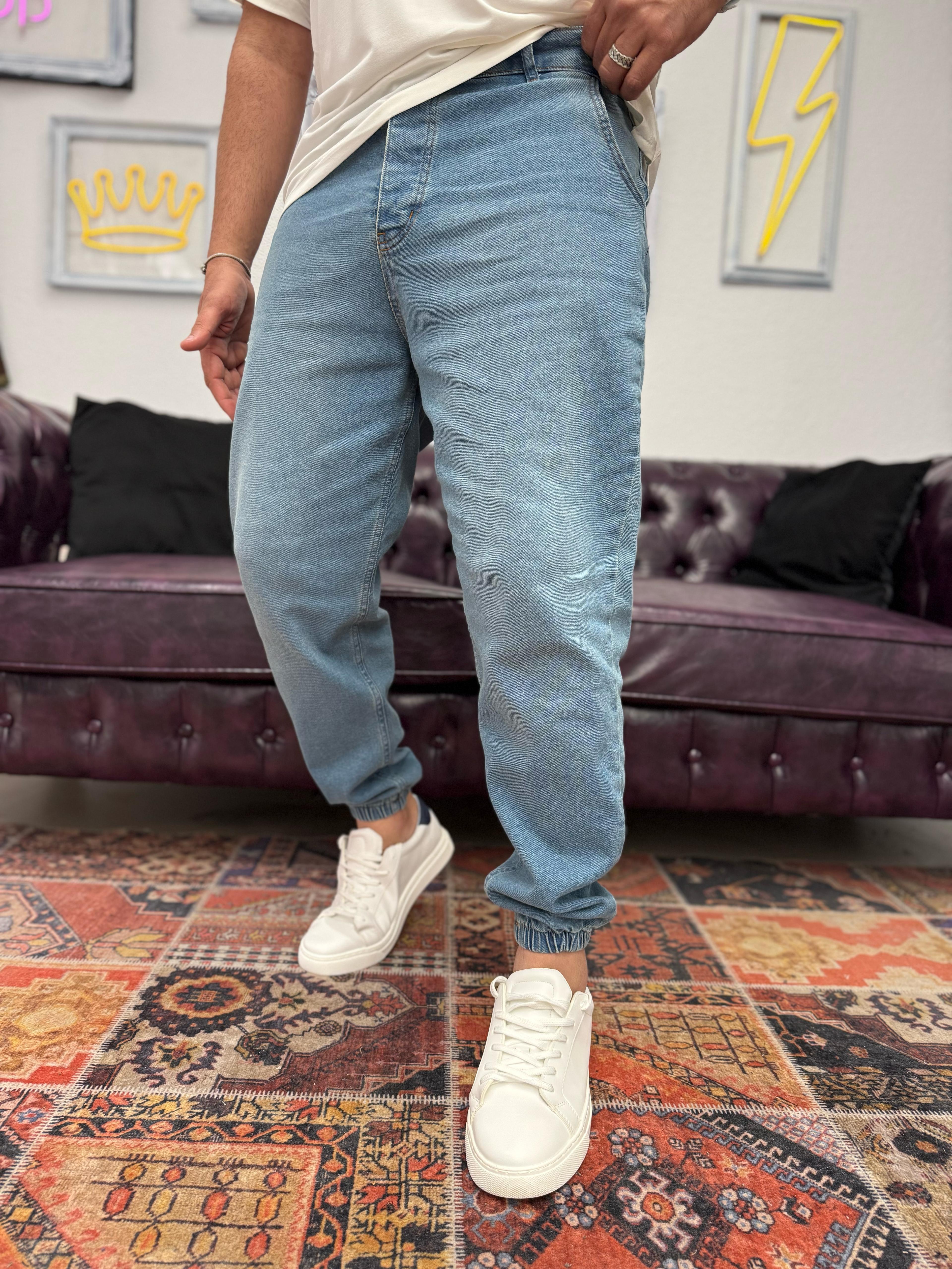 Paça Lastikli Jogger Kot Pantolon Açık Mavi