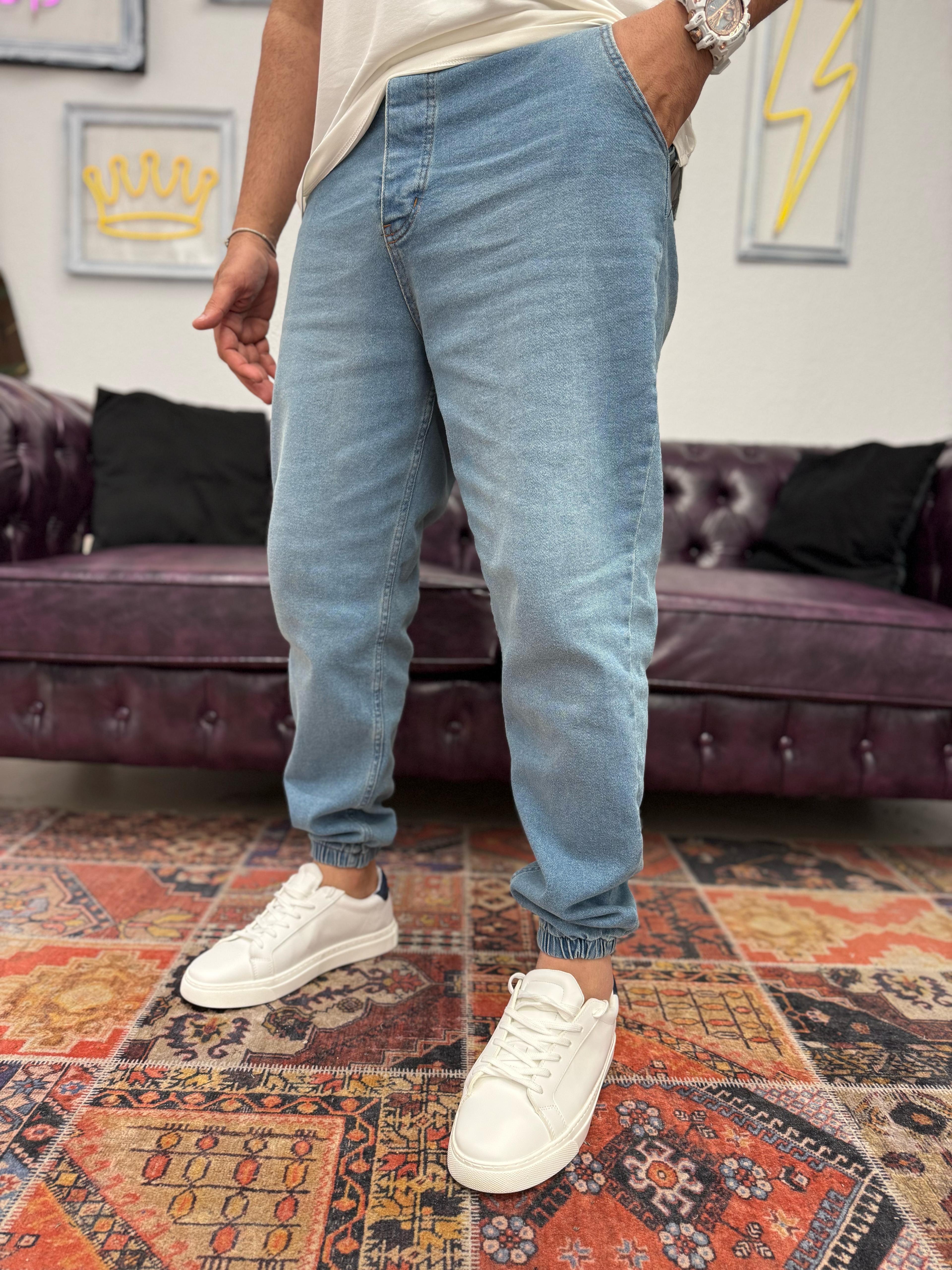 Paça Lastikli Jogger Kot Pantolon Açık Mavi