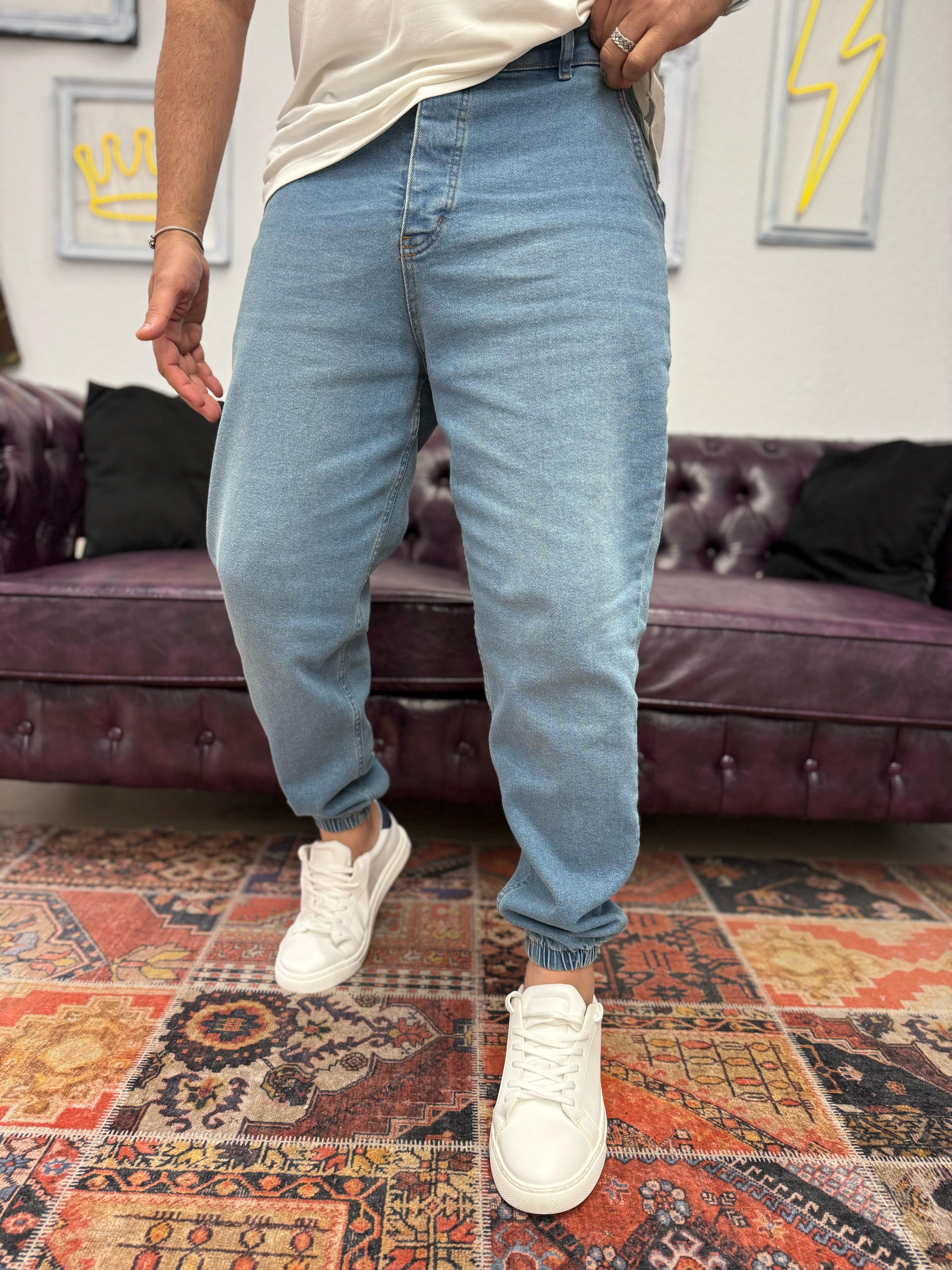 Paça Lastikli Jogger Kot Pantolon Açık Mavi