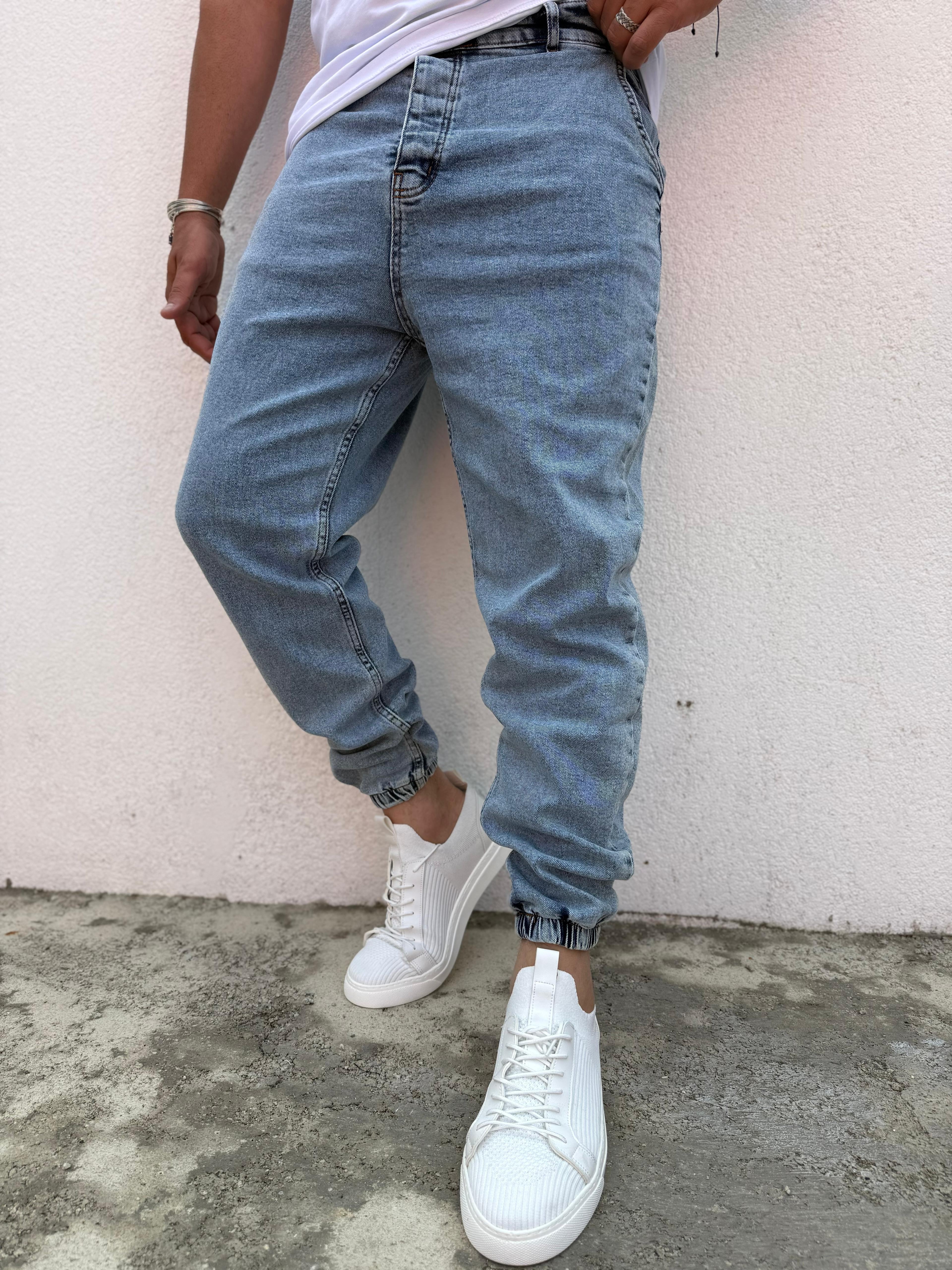 Paça Lastikli Jogger Pantolon Buz Mavi