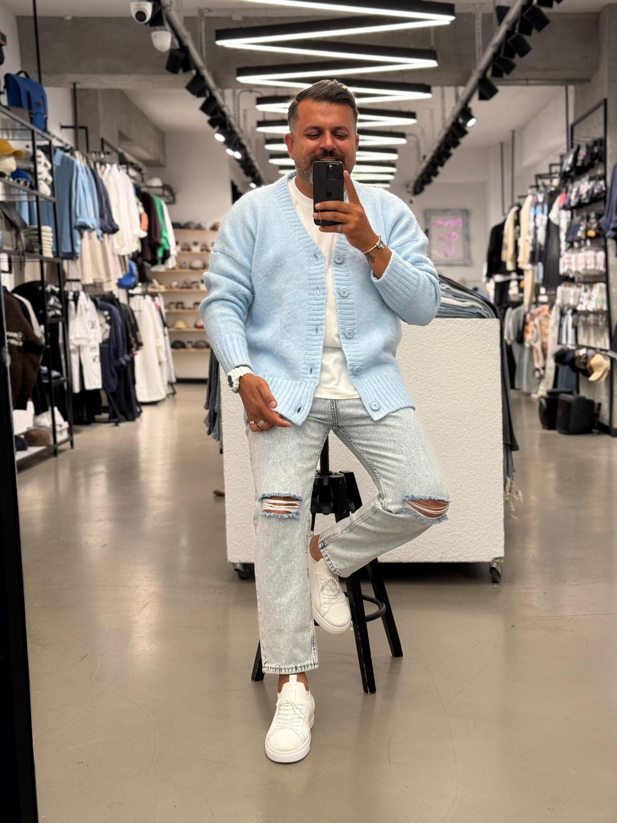 Pamuk basic Hırka Oversize Kalıp Mavi