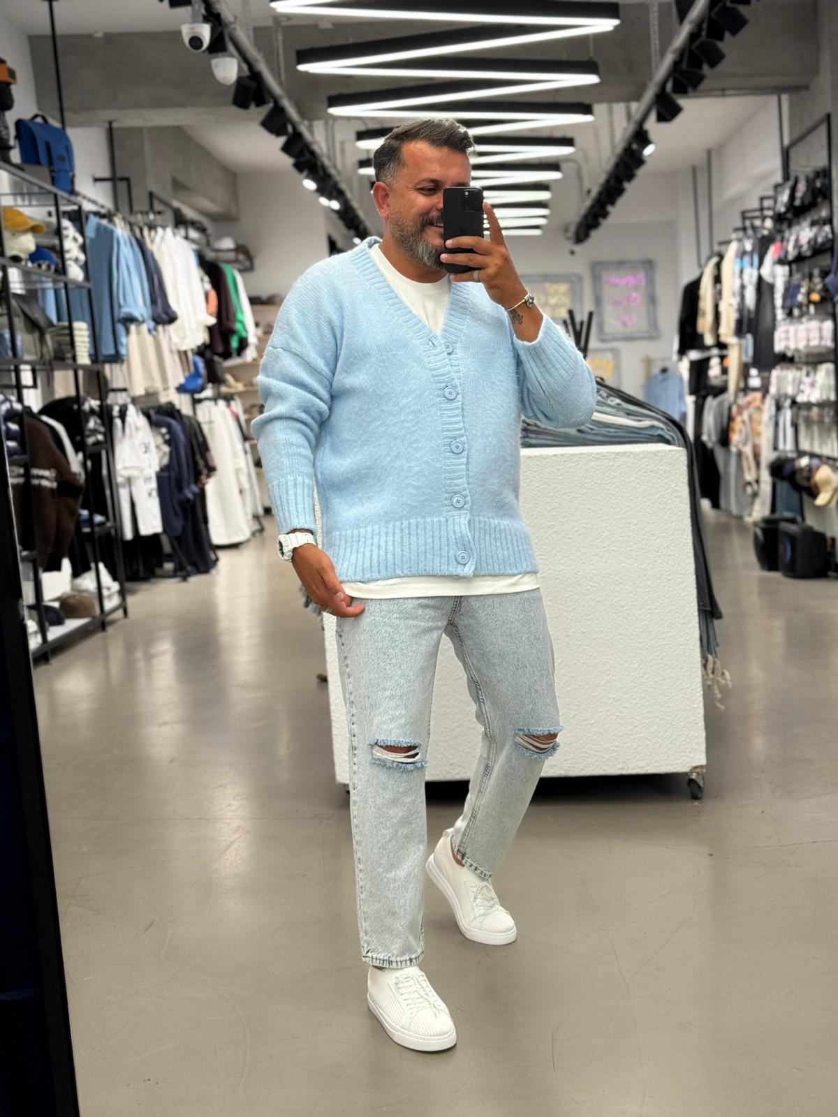 Pamuk basic Hırka Oversize Kalıp Mavi