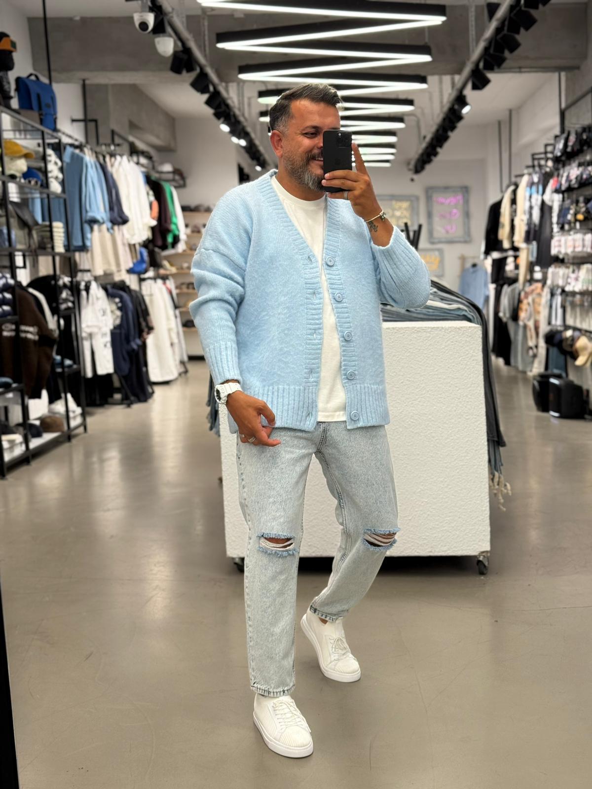 Pamuk basic Hırka Oversize Kalıp Mavi