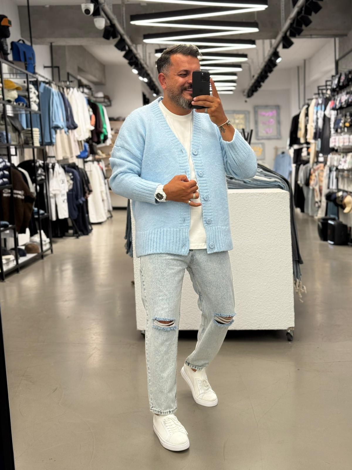 Pamuk basic Hırka Oversize Kalıp Mavi