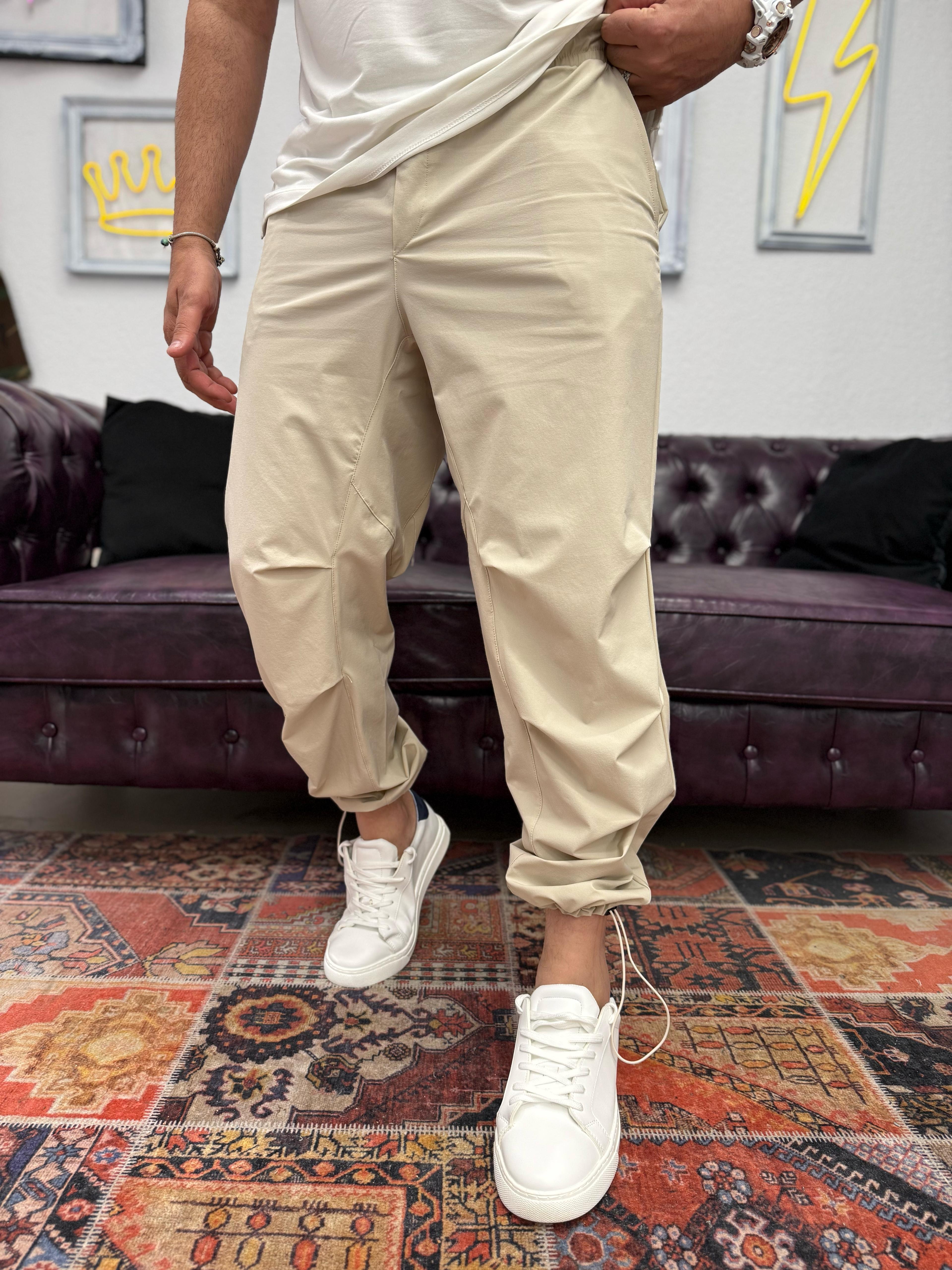 Paraşüt Kumaş Paça Ayarlanabilir Lastikli Jogger Bej