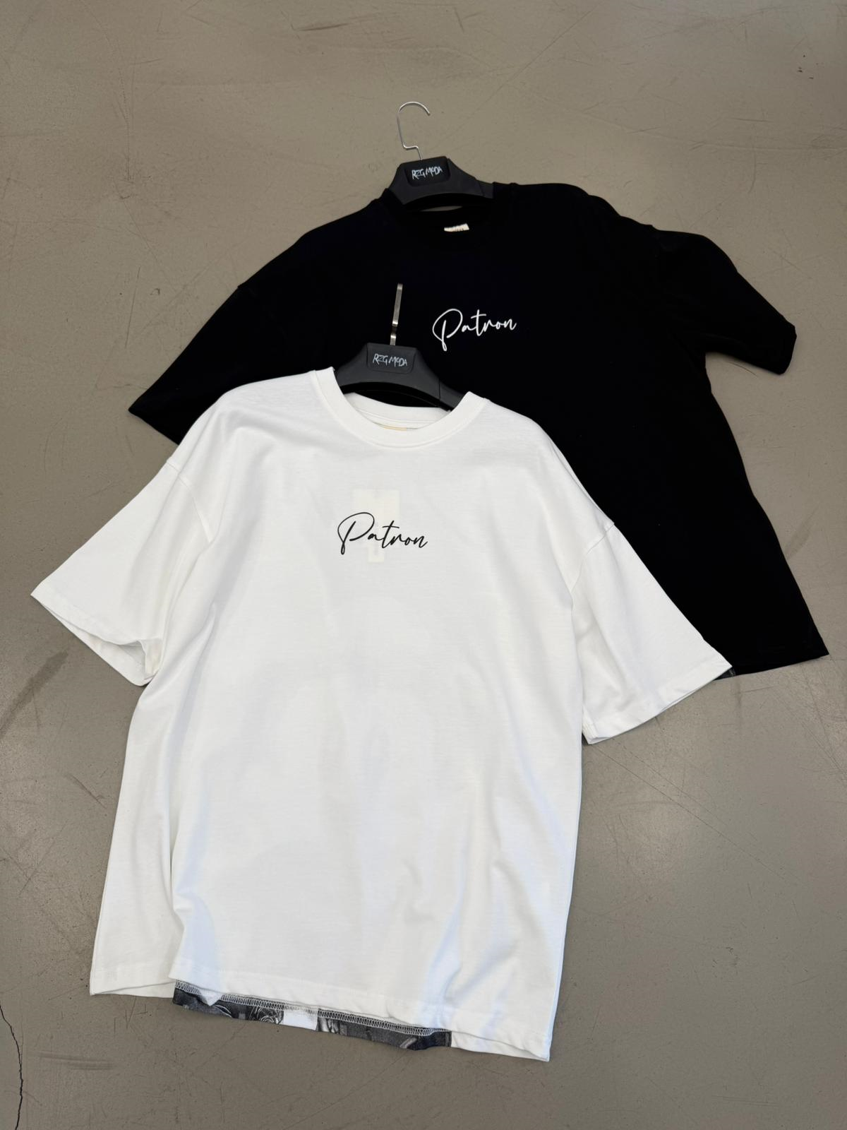 Patron Baskılı Oversize Tişört Beyaz