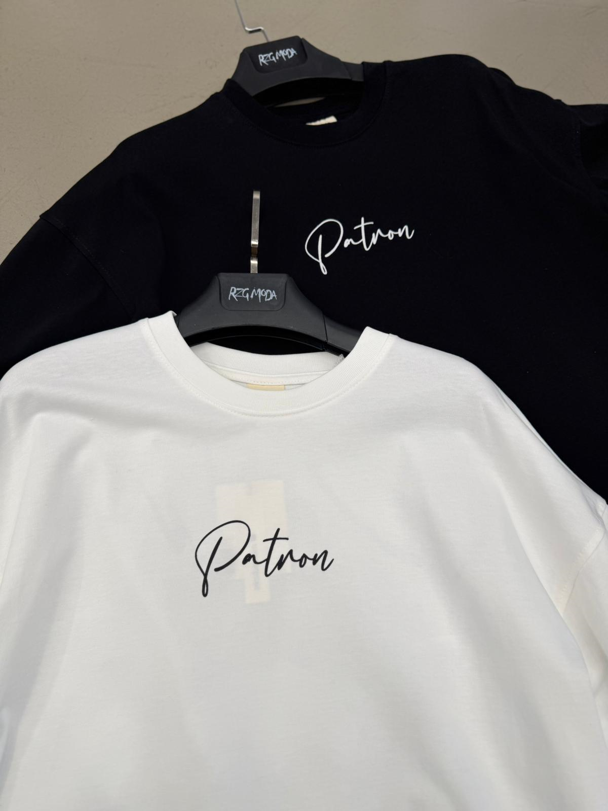 Patron Baskılı Oversize Tişört Beyaz