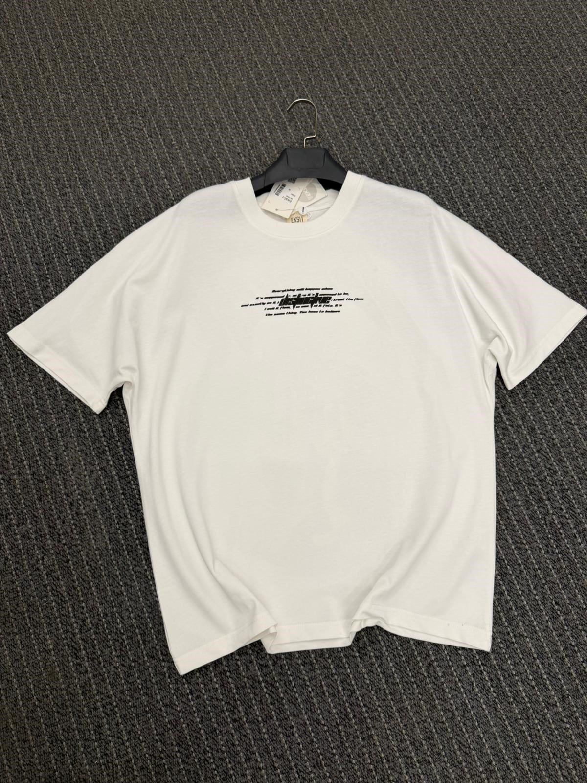 Sırt Baskı Desenli Oversize Tişört Beyaz