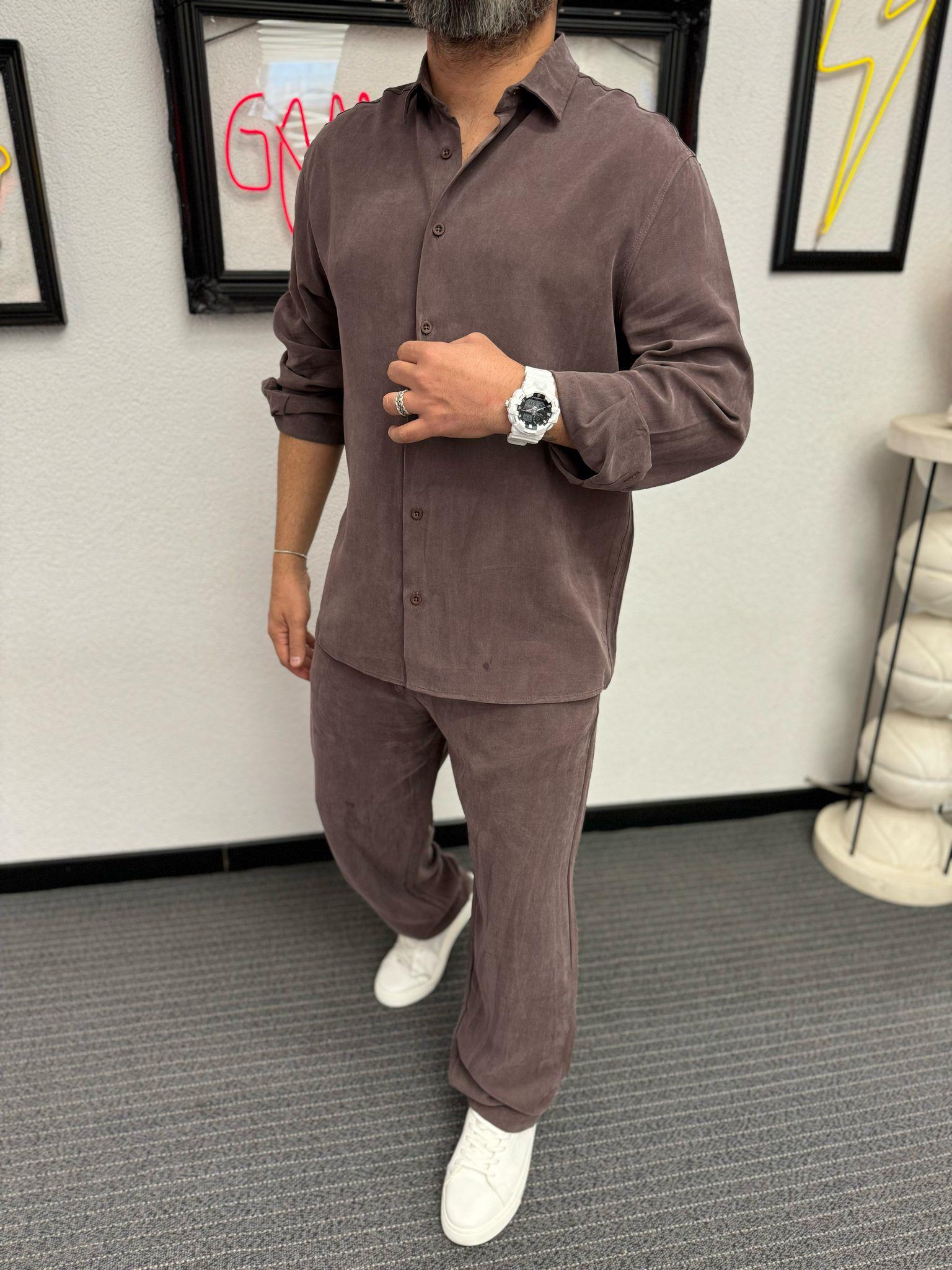 Tensel Kumaş Kahve Baggy Oversize Takım 
