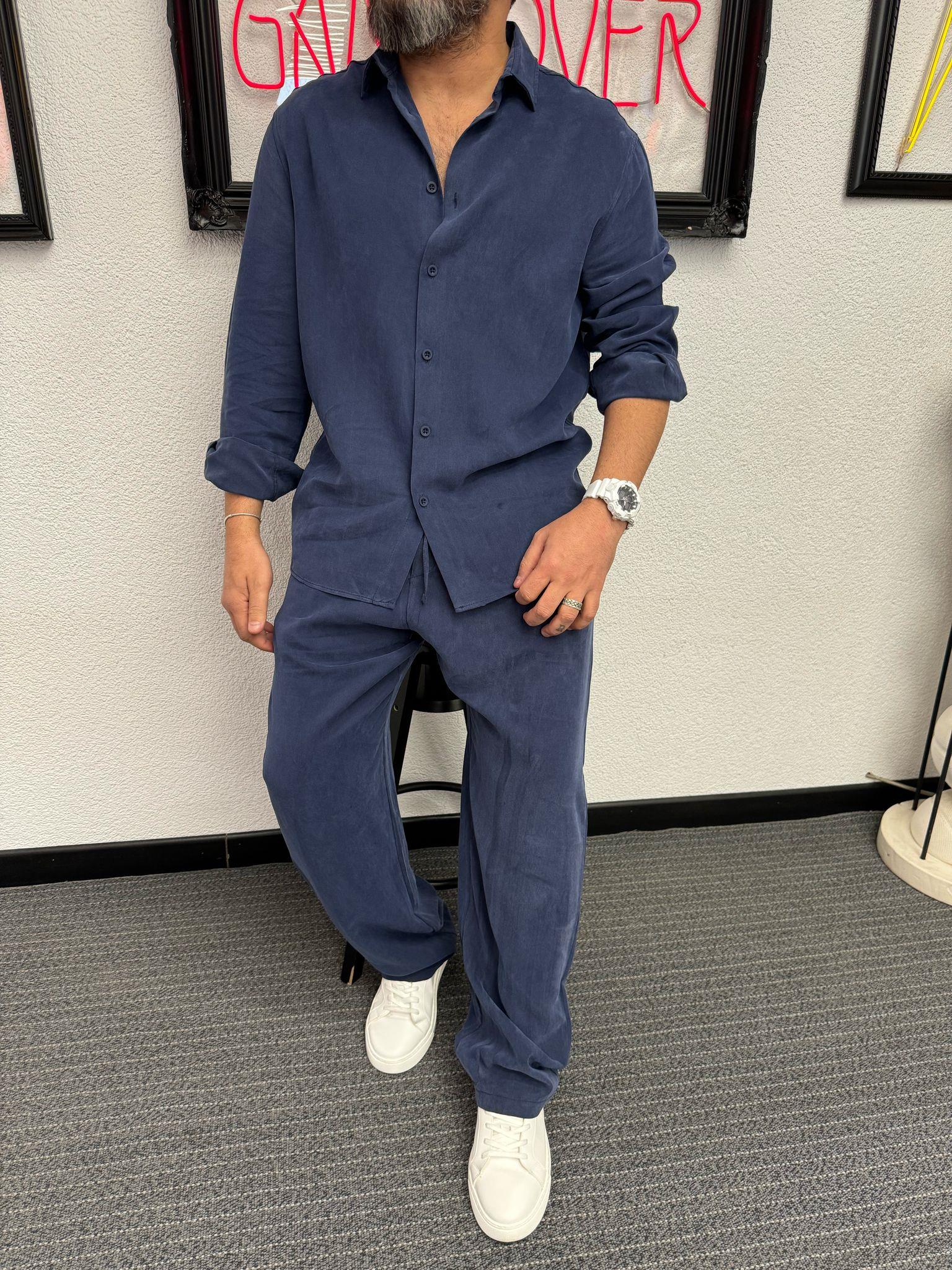 Tensel Kumaş Lacivert  Baggy Oversize Takım 