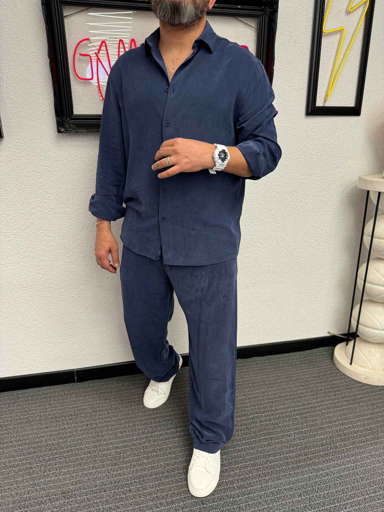 Tensel Kumaş Lacivert  Baggy Oversize Takım 