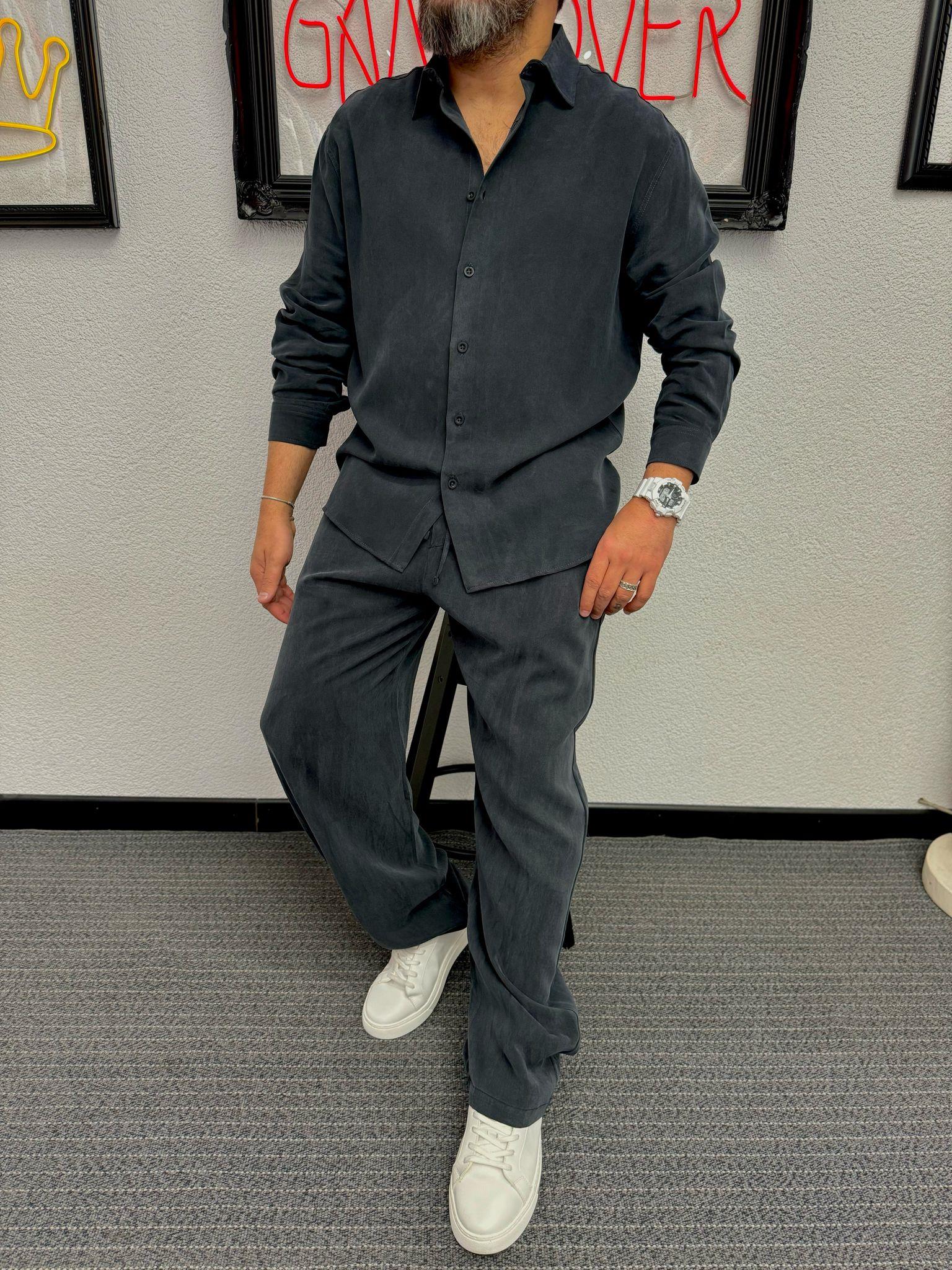 Tensel Kumaş Siyah Baggy Oversize Takım 